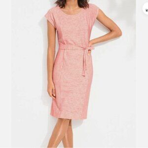 T By Talbots Dress Knee Lgth Cap Sleeve Tie Waist Pink Coral Blush Stripe SP